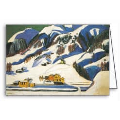 Berge und Häuser im Schnee